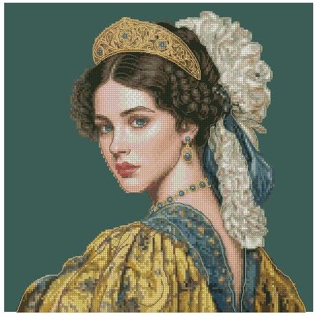 Kit broderie point de croix compté 14 carats motif fille toile 150x150cm fil coton jaune