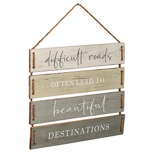 Difficult Roads Often Lead To Beautiful Destinations Quote Wall Decor, Decorative Wood Plank Hanging Sign 17” X 14” By Barnyard Designs #TOP4