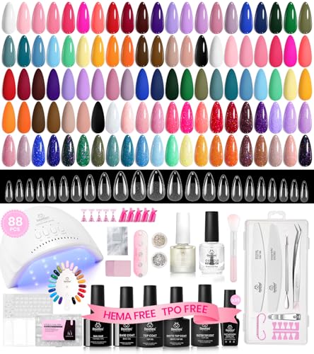 Image of Beetles Deal Box Gel Nail Polish Kit with U V Light - 35 Colors Gel Polish 288 Pcs Almond Nail Tips 88 Pcs Creative Flow Nails Kit with TPO&HEMA Free Base Matte /Glossy /Glitter Top Coat DIY Gifts