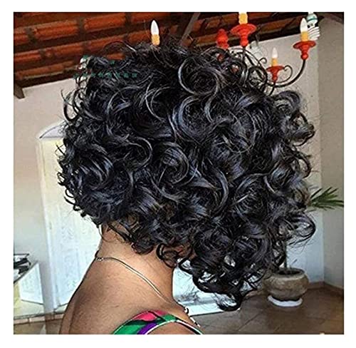 Peruca de AparêNcia Natural Perucas De Cabelo Humano Curto Encaracolado Preto Pixie Cut Perucas Para