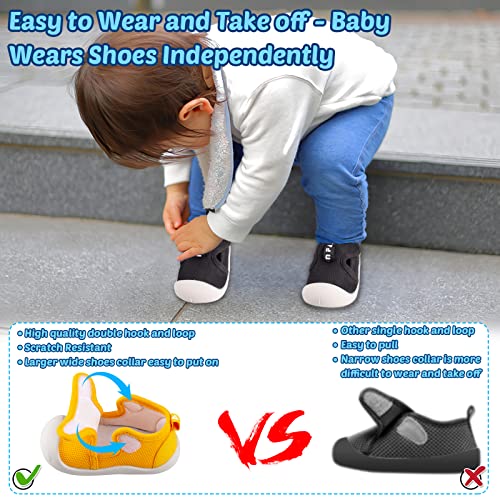 Baby First Walking Shoes Toddler Size 5 Flexible Boy Girl Soft Sole Non Slip Casual Mesh Breathable Lightweight Rubber Slip On Tennis Running Sneakers for 1 Year 12-18 Months Outdoor(Yellow S16) 5T2