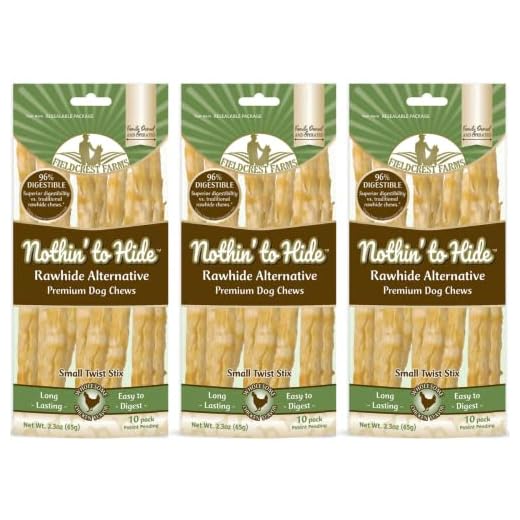 Fieldcrest Farms Nothing to Hide Natural Rawhide Alternative Twist Stix for Dogs - 3 Pack (30 Sticks) Premium Grade Easily Digestible Chews - Great for Dental Health (Chicken, Small Stix)