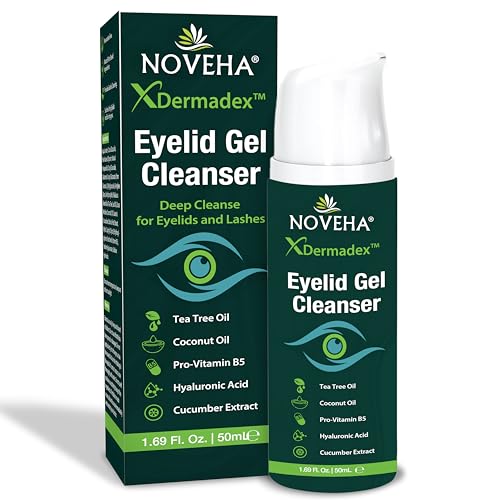 NOVEHA Eyelid & Lash Gel Cleanser with Pro-Vitamin B5 Tea Tree Oil & Hyaluronic Acid Gentle Daily Cleansing Gel for Eyelids & Lashes Refreshing Eye Area Care 50mL (1 Pack)