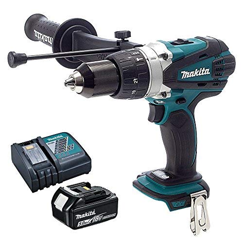 Makita DHP458Z 18V 2 Speed Heavy Combi Drill Body with 5.0Ah Battery BL1850 & Charger, 18 V
