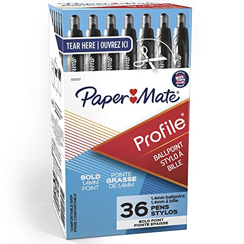 Paper MateÂ® Profileâ¢ Retractable Ballpoint Pens, Bold Point, 1.4mm, Translucent Black Barrel, Black Ink, Pack Of 36
