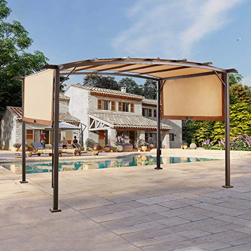 AECOJOY 11.8X9.1ft Outdoor Retractable Pergola Canopy, Outdoor Steel Pergola Gazebo with Retractable Canopy Shades Suitable for Garden,Beach,BBQ,Brown