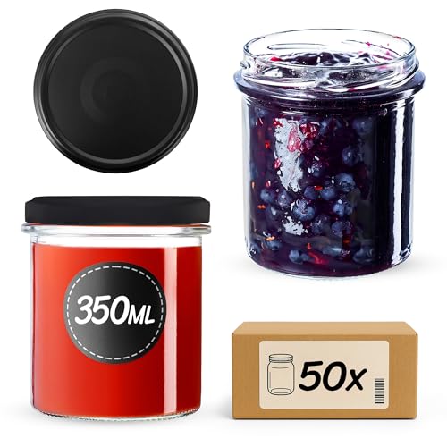 KADAX 50er Set Marmeladengläser 350ml TO82 Matte Black, Pack of 50, Einmachgläser Vorratsgläser Mason Jar mit Schraubdeckel… – Ansicht 1