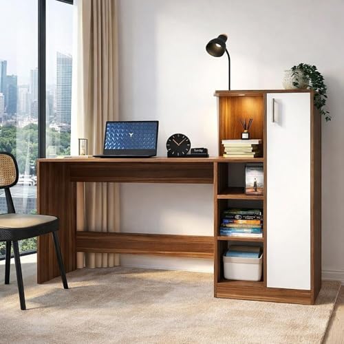 Image of SPYDER CRAFT Multipurpose Desk for Office, Study with Book Storage Engineered Wood Multipurpose Table (Free Standing, Finish Color - Columbain Wood Brown, Assembly Do-It-Yourself