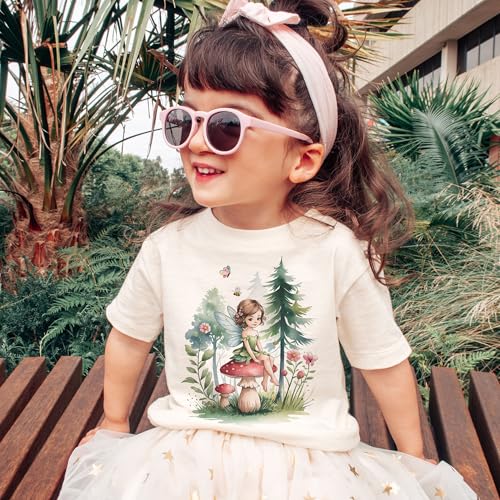 Girls Cute Fairy Shirt - Cute Fairy In Woodland Mushroom Forest Outfit - Natural Toddler Youth Tee2