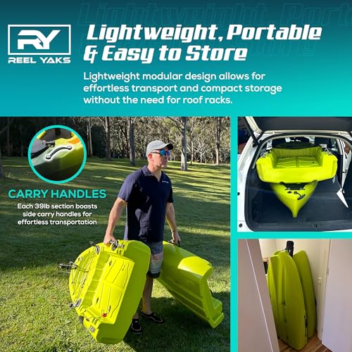 Reel Yaks Rocket Modular Fishing Kayak - 9.8ft Lightweight Propeller Drive, Sit On Top Kayak for Adults & Youth - Stable & Portable, Ideal Space-Saving Design - 400 lbs Capacity - Yellow Black