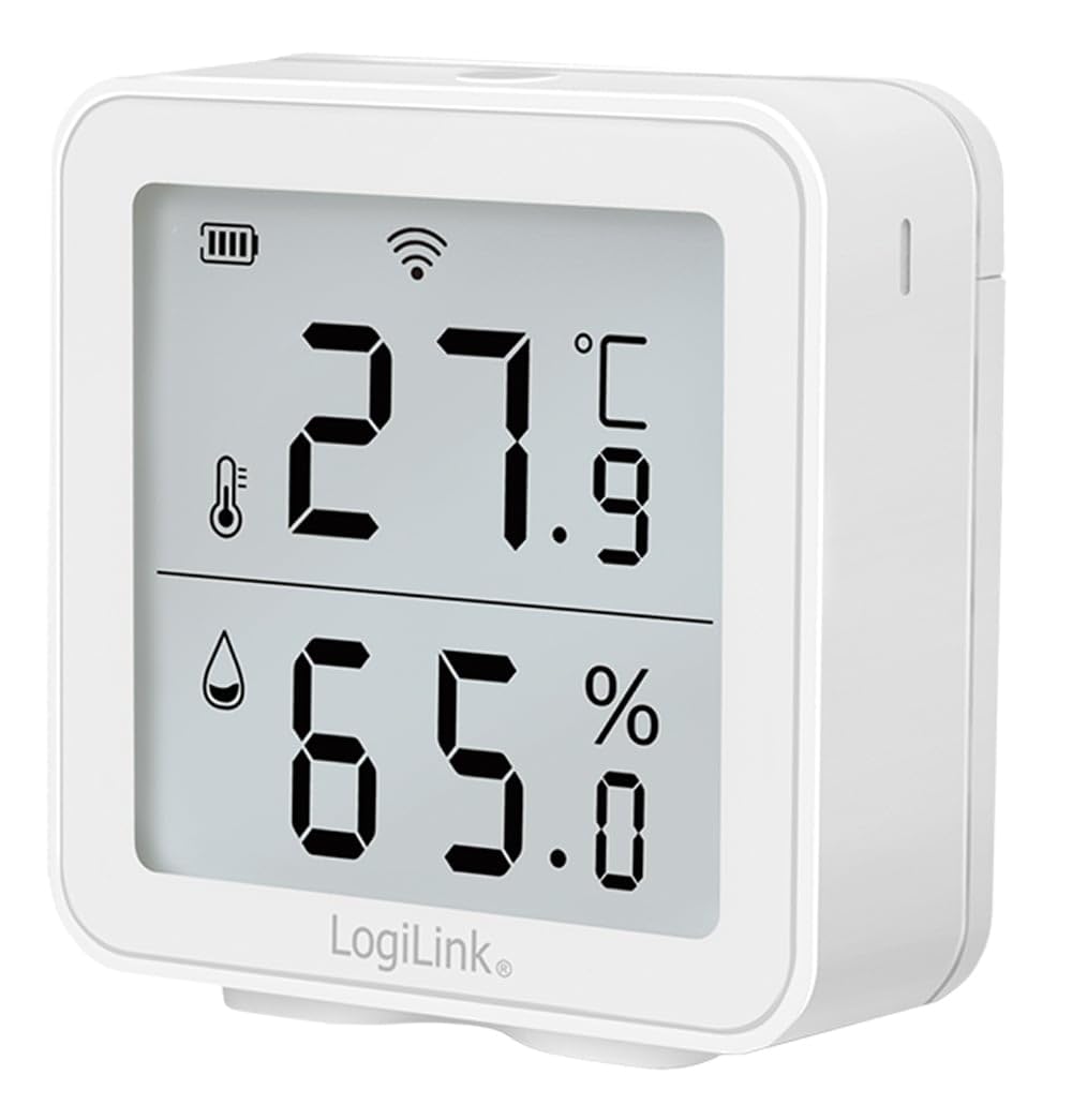 LogiLink SC0116 - Thermo-Hygrometer, Wi-Fi Remote Monitoring (via Smart Life App) for Healthy Air Quality, Amazon Alexa & Google Voice Control, White