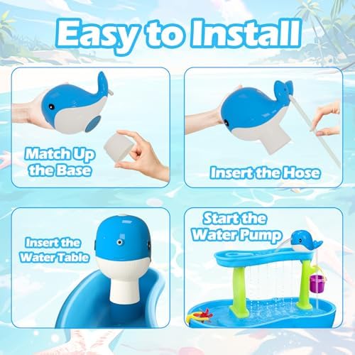 Junyobee Water Table Pump - Whale Rechargeable Water Pump for Water Table Accessories - Battery Powered Water Pump Continuous Flow 3 Hours Non-Stop Fun - Summer Outdoor Water Toys (Blue) - 4