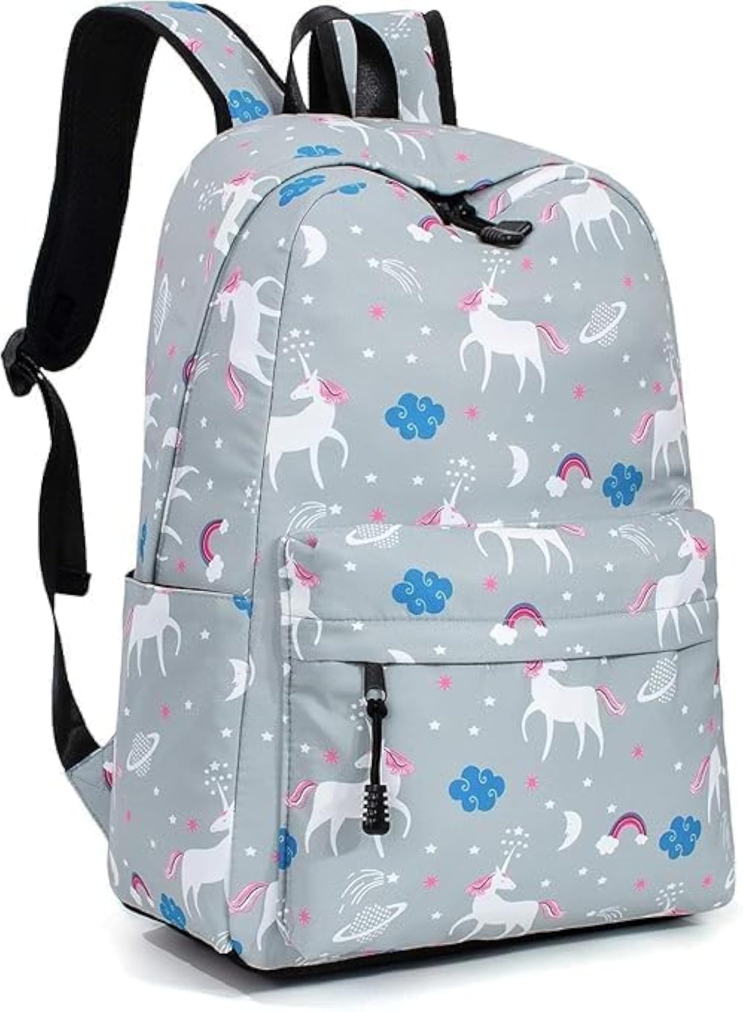 Kids Unicorn Print Backpack in Light Grey, Trendy School Bag