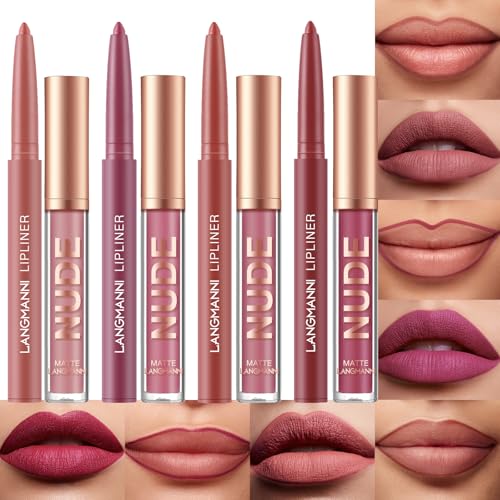 Image of 8Pcs Lip Makeup Set, 6 Lip Liners + 6 Matte Lipsticks, | Includes 4 smooth lip liners and 4 creamy matte lipsticks in rich shades for long-lasting daily or party makeup.