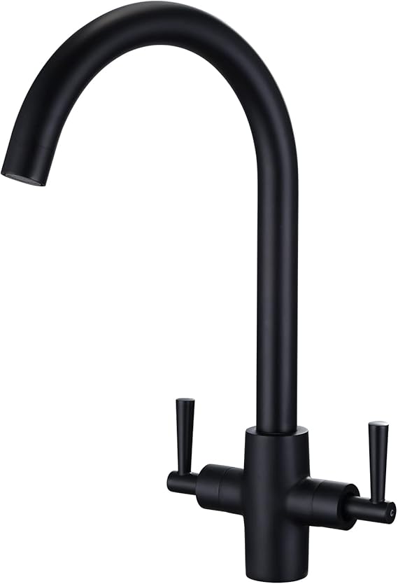 Matt Black Kitchen Taps Dual Lever Monobloc Kitchen Sink Tap Mixer 360