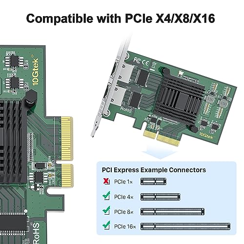 10Gtek for Intel I350AM2 Controller 1.25G Gigabit Ethernet Converged Network Adapter (NIC), Dual Copper RJ45 Ports, PCIE 2.0 X4, Same as Intel I350-T2 - Image 2