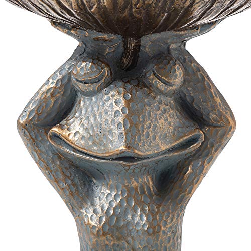 Glitzhome Meditating Yoga Frog Outdoor Statue Garden Sculpture Decor With Birdbath, 17.75" H, Bronze #TOP4