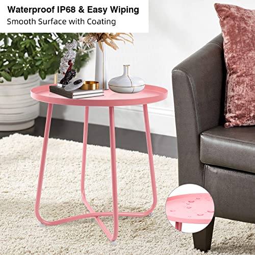 ECOMEX Patio Side Table, Round Outdoor Metal Side Table Small Sofa End Table, Patio Waterproof Accent Coffee Table for Living Room Bedroom Garden Balcony Patio(Pink) - Thumbnail 6