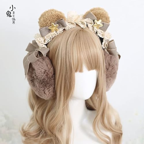 Lolita Kawaii Cute Sheep Ears Hair Band Ear Warmers Headband Head Wrap Women Girls Winter Christmas Party Halloween (Bear Ear Earmuff) #TOP1