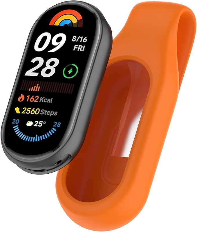 Soporte de clip compatible con Xiaomi Mi Band 10/9/8, soporte de silicona, carcasa de silicona flexible, a prueba de golpes, a prueba de arañazos, funda protectora para reloj inteligente (naranja)