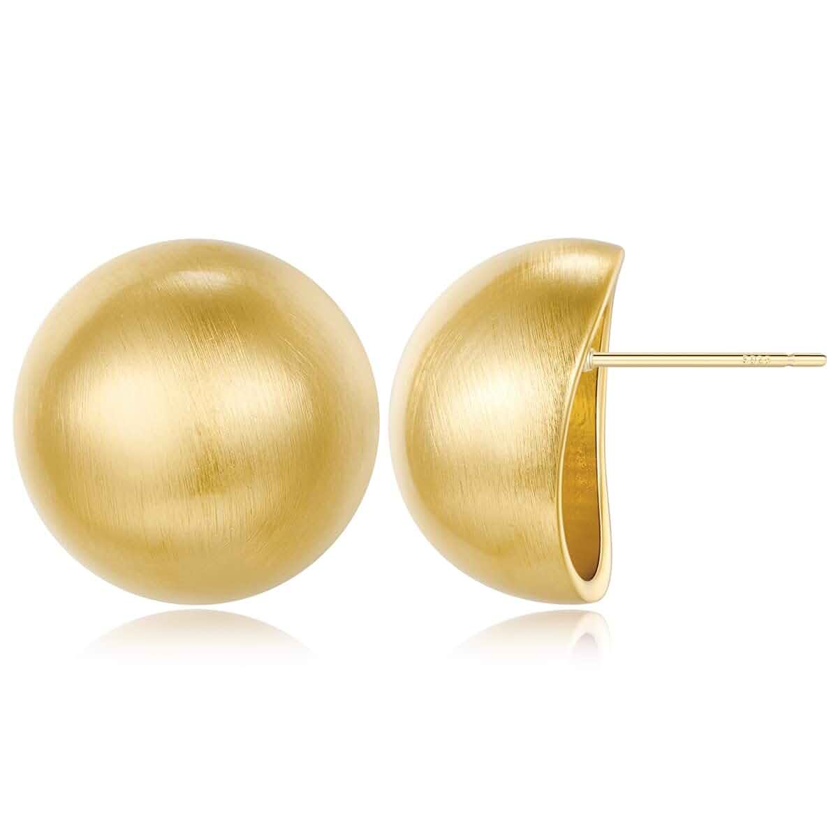 Ball Earrings for Women Brushed Vintage Jewelry Matte Brass Half-Ball Studs, Daily Outfit Accessories, Hypoallergenic Simple Jewelry Gifts
