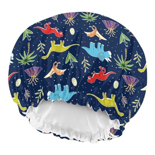 Image of Kids Satin Hair Bonnet, Colorful Dinosaur Palm Tree Design, Sleep Cap with Elastic Band, Head Hair Cover Night Cap Indoor Outdoor Sleeping Beanie Headwear for Toddler Baby