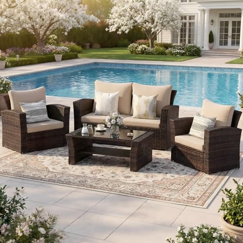 Wisteria Lane 4 Piece Patio Furniture Set, Wicker Outdoor Patio