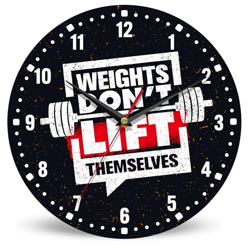 SPUNKER Wall Clock,Weights Don't Lift Themselves 10 Inch Wall Clock,Gym Quote Small Battery Operated Wall Clocks Decorative for Kitchen/Living Room/Bedroom/Bathroom/Dining Room