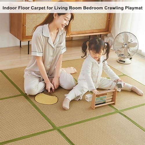 Foldable Non-Slip Rattan Floor Mat - Breathable Summer Sleeping Pad & Playmat for Living Room & Bedroom, Perfect for Crawling, Relaxation, and Kids' Playtime