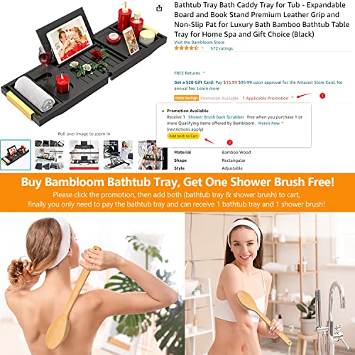 Bathtub Tray Bath Caddy Tray For Tub - Expandable Board And Book Stand Premium Leather Grip And Non-Slip Pat For Luxury Bath Bamboo Bathtub Table Tray For Home Spa And Gift Choice (Black) #TOP1
