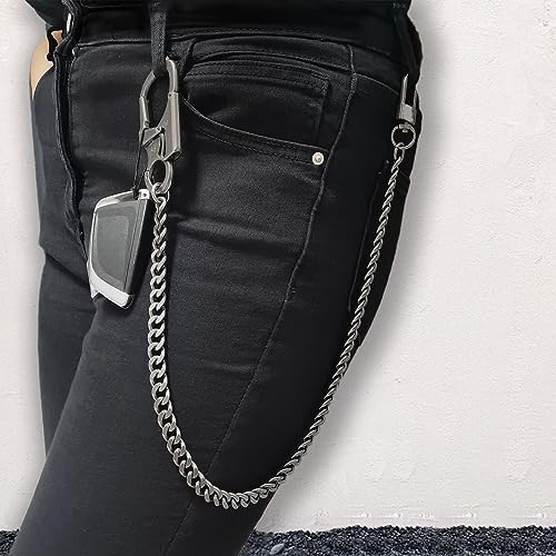 Ahiller Wallet Chain for Men, Double Lock Carabiner with Tungsten Steel Taper, Used in Men\'s Key Chain, Belt Chain, Pocket Chain, Heavy Duty Biker Wallet Chain, Jeans Chain.（DK-Black-1PCS） - Thumbnail 5