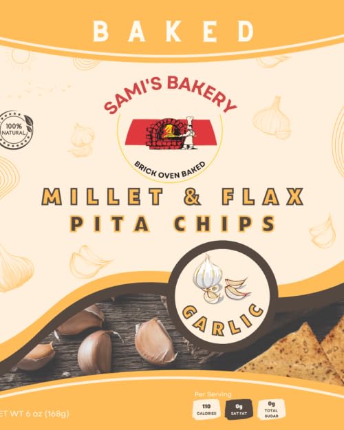 Sami's Bakery Garlic Chips Millet and Flax bulk case 12 bags