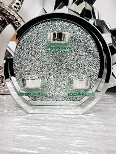 3 Round Crushed Crystal Tealight Holder Tealight holder Clear Silver Mirror Glass Candle Holder With Walls Home Decor Wedding