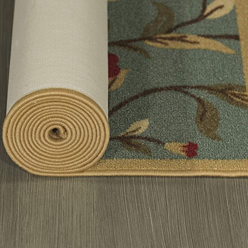 Machine Washable Floral Leaves Design Non-Slip Rubberback 3X10 Traditional Runner Rug For Hallway, Kitchen, Bedroom, Living Room, 2'7" X 9'10", Seafoam Green #TOP2