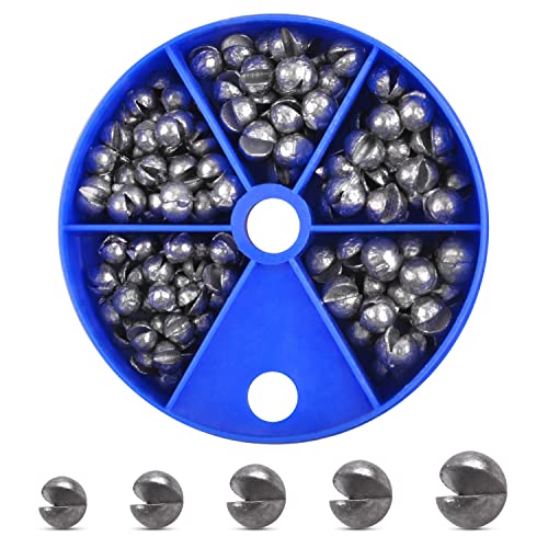 Split Shot Fishing Weights Kit,4.23oz/Box Round Split Shot Sinkers Rubber Removable Fishing Weights Sinkers Freshwater Fishing Tackle 5 Sizes