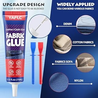 YAFLC Colla per Tessuti 75ml, Colla per Tessuti Resistente ai Lavaggi, Adesivo per Tessuto per Stoffa Cotone, Pelle, Flanella, Denim, Poliestere