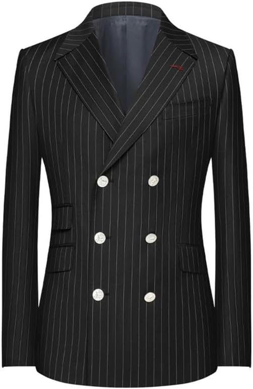 Mens Formal Pinstripe Blazer Double Breasted Classic Fit Suit Coat Slim Separated Suit Jacket Wedding