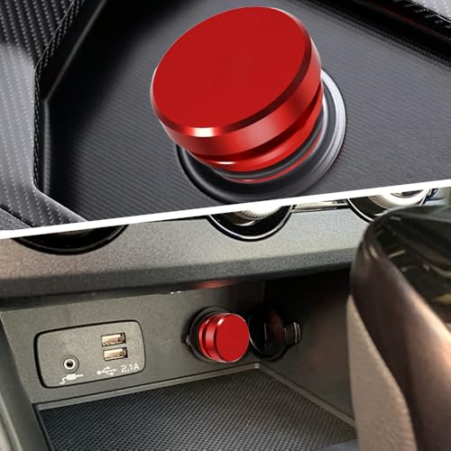 Image of 2PCS Universal Car Cigarette Lighter Plug Cover, Power Outlet Cap, Waterproof Dustproof Aluminum Cigarette Lighter Socket Cover Cap, Car Decoration for Vehicles with 12V Power Source (Red)
