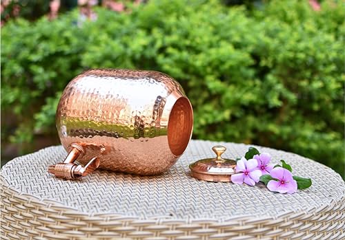 Image of Copper Water Matka - 4L | with Rustic Hammered Design | Copper Water Storage Dispenser with Ayurvedic Health Beneifts | for Home and Offices Purpose