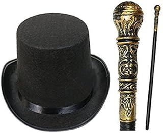 GCC Fashion Store Adults Kids Posh Rich Victorian Gentleman Black Top Hat & Cane Party Set (Top Hat)