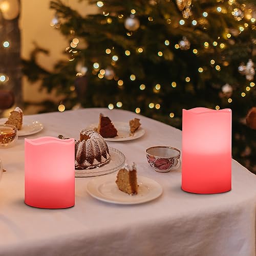 Image of JUNPEI Flameless Led Battery Operated Candles: Flickering Electric Candles 4 inch 5 inch 6 inch Set of 3 Real Wax 10-Key Remote Control with 2 /4 /6 /8-hours Timer Function,Cycling 24 Hours Timer, 300+ Hours (Pink)
