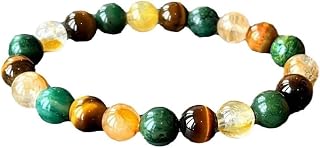 Pulsera de cristal con piedra de ojo de tigre natural, citrino y turquesa africana. Pulseras Mujer Inoxidable
