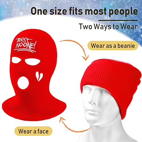 3-Hole Knitted Full Face Cover Ski Mask 2 Pcs Balaclava Knitted Three Hole Mask Beanie Winter For Outdoor Activities (Black, Funny Style) #TOP2