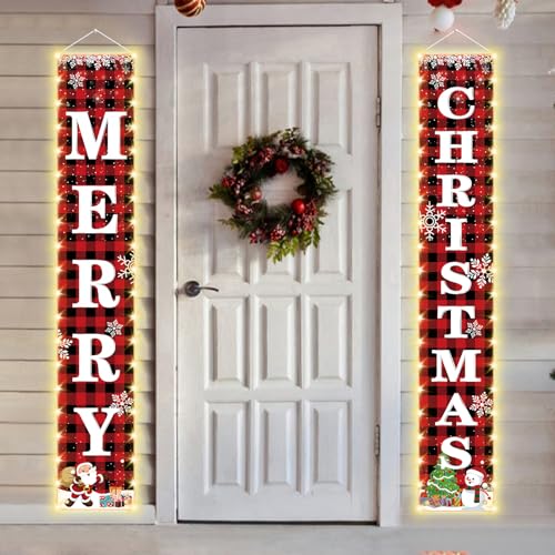 Kreyfer KRF56 71 X 12 Inches Merry Christmas Lighted Banner For Doorway Porch Yard, Festive Xmas Holiday Theme Decor Outdoor Indoor Front Door Wall Welcome Hanging Led Banner Door Sign Decorations Party Supplies thumb #5
