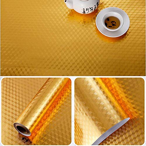 Image of Golden FOIL Backsplash Wallpaper Stickers Self Adhesive Golden Aluminum Foil Stickers Oil Proof Waterproof Stove Sticker - 200 * 60CM - 12 SQFT Approx