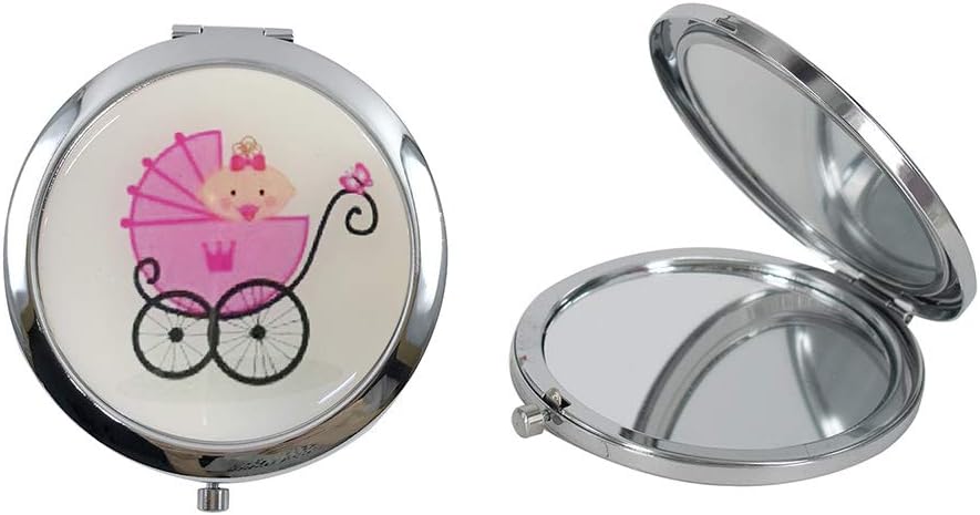WE 12 Pcs Personalized Compact Mirror Favors Baby Girl Shower Pink/Makeup Purse Mirrors with Organza Bag