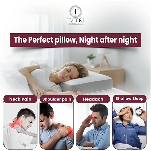 Image of High Density Shredded Memory Foam Pillow Set of 2, 60x38x10 cm Orthopedic Neck Relief, White /Maroon Geometric Jacquard Case, Aligned Spine Bedding for Side