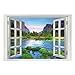 Kentop Pegatina de Pared Ventana 3D Vista Paisajes Arte Mural para Vinilo Room Decor Wallpaper