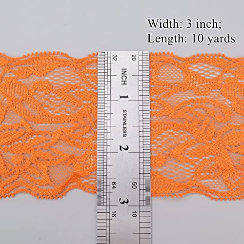 Elastic Lace Trim 10 Yards Orange Lace Ribbon Floral Pattern Stretchy Lace Fabric For Sewing, Garment, Diy Crafts And Gift Wrapping #TOP1