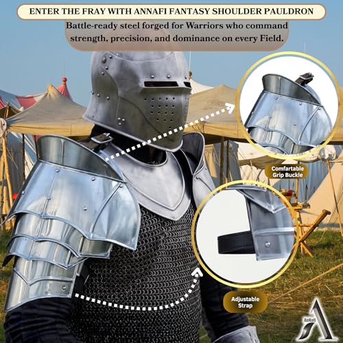 Image of AnNafi Medieval Pouldron Arm Shoulder Set | Viking Crusader Pauldrons Warrior Armor Steel Handmade Shoulder Armour Protector | SCA LARP Knight Metal Shoulder Guard Pair Silver Adult